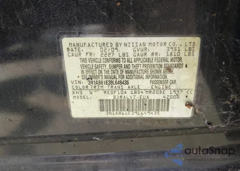 2009 Nissan Sentra 2.0Sl from USA, damaged, VIN 3N1AB61E39L649435